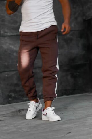 Kahverengi Kalın Kışlık Dar Paçalı Eşofman Altı