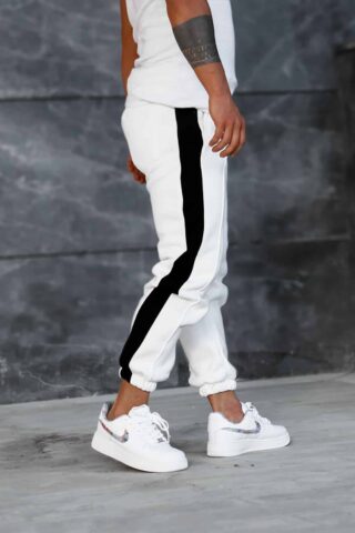 Beyaz Kalın Kışlık Dar Paçalı Eşofman Altı