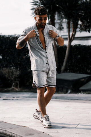 Gri Gömlekli Şortlu Eşofman Takımı