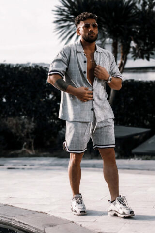 Gri Gömlekli Şortlu Eşofman Takımı